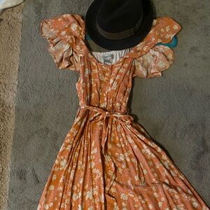 Yireh Floral Orange Dress with Belt